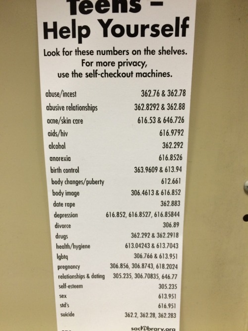 ryannorth:  jennipoos:  kungfucarrie:  thessalian:oracleanne:good-night-white-pride666:Really happy to see this at my local library OOOOH. *happy YA librarian dance*  I want this in every library, everywhere. After all, some kids won’t even google this