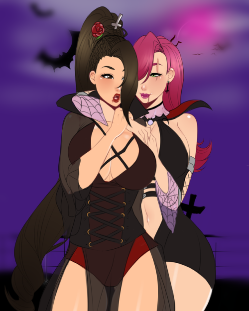 Halloween Vampires Natalia & Elise :D!Hi-Res   Nude versions in Patreon.  You can vote for these girls for the next lewd drawing! http://www.strawpoll.me/14270949  