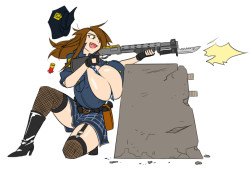 graphiteknight:  graphiteknight:  I wanted to draw boobs and shotguns, so I figured “why not draw Lass in Helena’s outfit again?”    Daytime reblog.  &lt; |D’‘‘‘