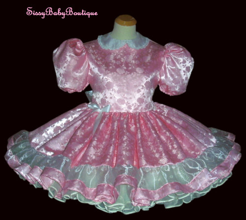 sissymarcia:  prettyfluffydreams:  Adult Sissy Baby Dress~Beautiful Pink Satin Roses~White Organza~L