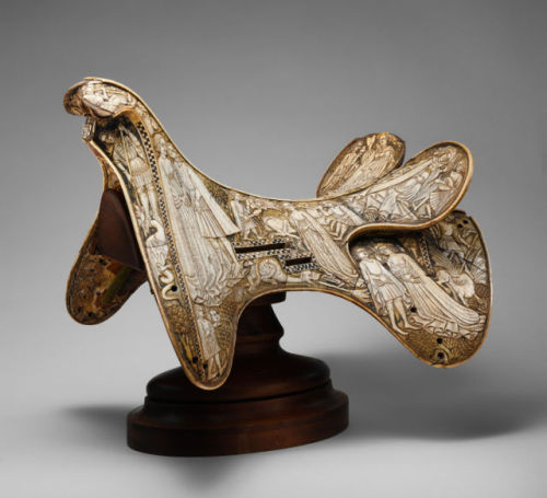 Saddle, ca. 1400–1420. Made in perhaps Bohemia, Central Europe. Staghorn, lindenwood, rawhide, birch