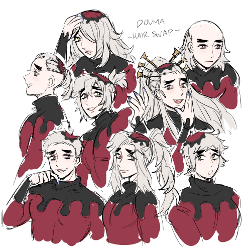 saphirune: ever wonder what douma would look like with the other UM’s hairstyles? no? well im letti