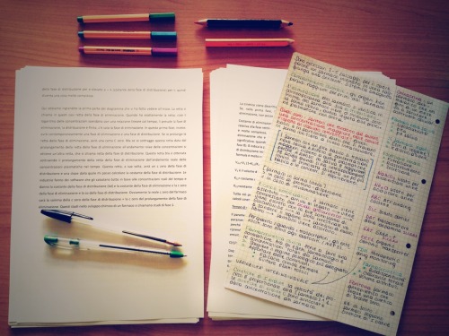 blackmessydesk:Study session with double column notes method. It’s going on pretty good, so far.