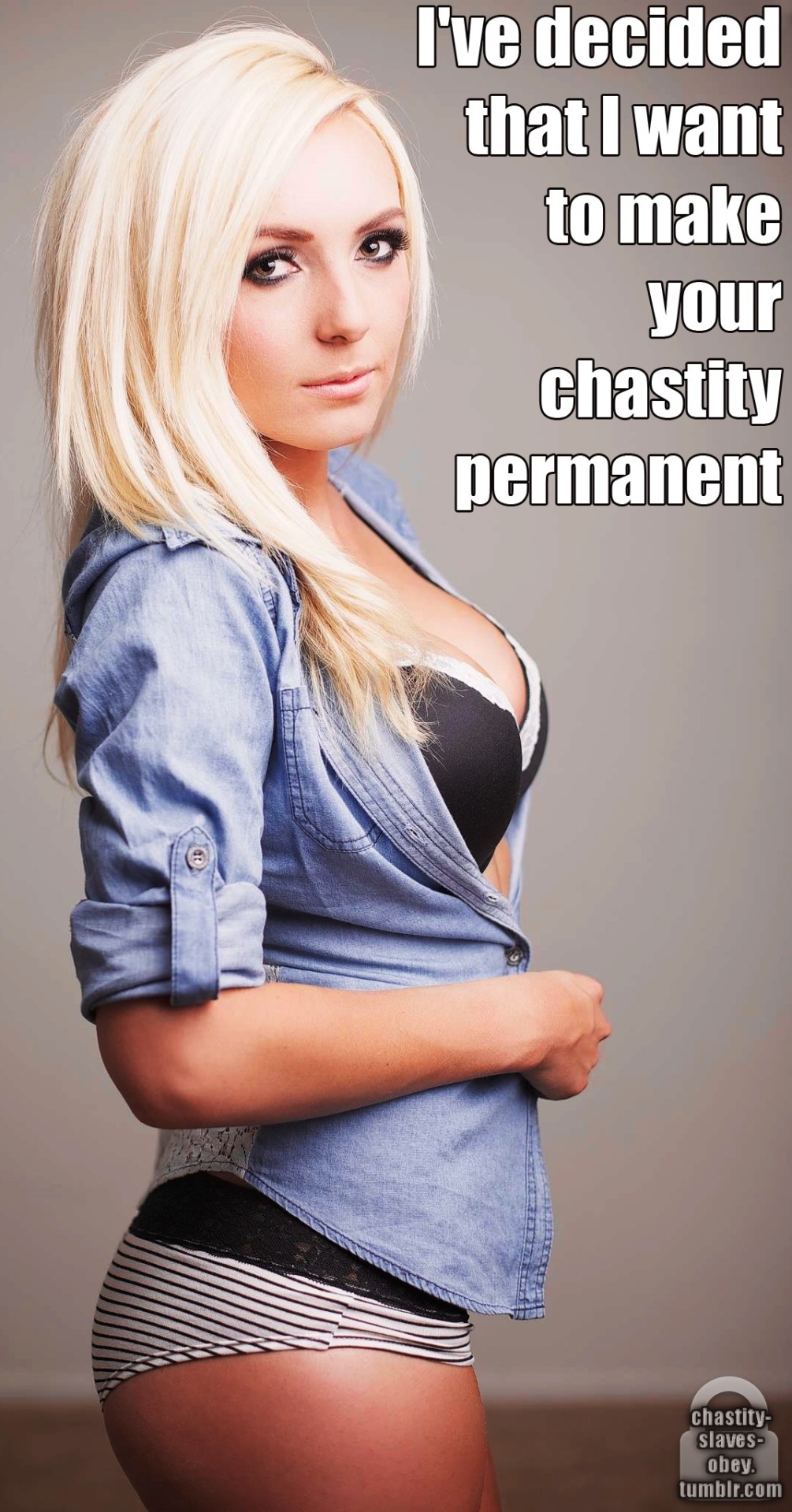 Love your stuff. I would love to see a Jessica Nigri permanent chastity one.  