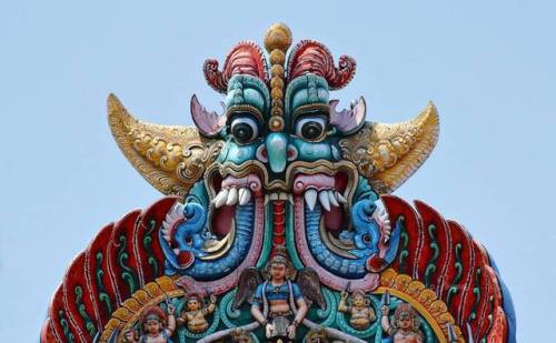 Kirtimukha from Meenakshi Temple gopuram, Madurai, Tamil Nadu, photo by Jayraj T. P.