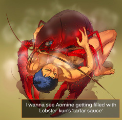 dirtyknbconfessions:  “I wanna see Aomine getting filled with Lobster-kun’s ‘tartar sauce’&quot; - Anonymous submitter [Image Source] 