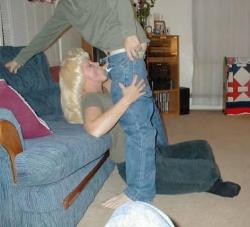 ilovewatchingmywife:  Blonde slut slides off the sofa and slides our neighbors cock between her waiting lips.