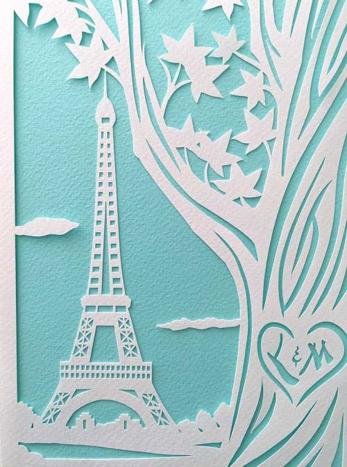 I made this papercut ketubah featuring the beautiful city of Paris with a view of the Eiffel Tower. 
