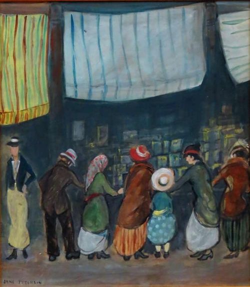 The Book Market, Rive Gauche, Paris  -   Jane PetersonAmerican 1876-1965Gouache ,  46.99 X 41.91 cm