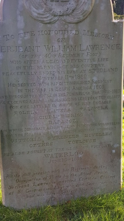 bantarleton:Gravestone of Sergeant William Lawrence of the 40th Foot, veteran of the Napoleonic Wars