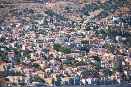 Stacked. Gestapelt.View of Symi Island from the ferry, July 2017.