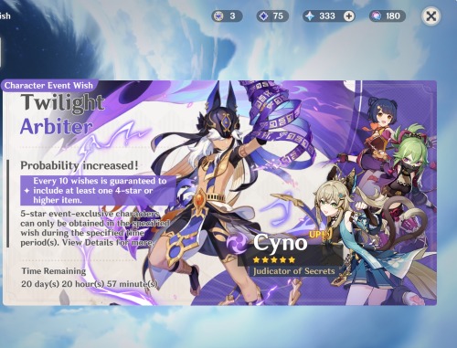 YALL, ITS CYNO TIME, WISH ME LUCK. NOT THAT ILL NEED IT, I GRINDED FOR THIS MAN.