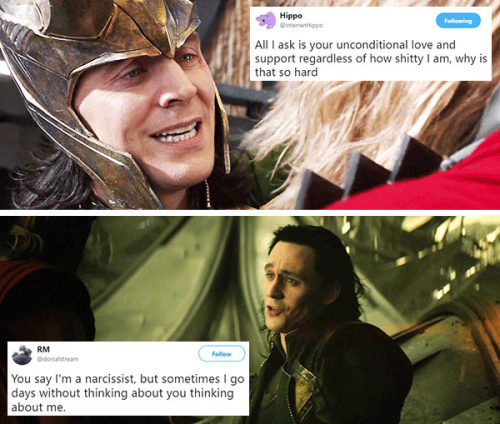 livebloggingmydescentintomadness:tweet meme: loki edition