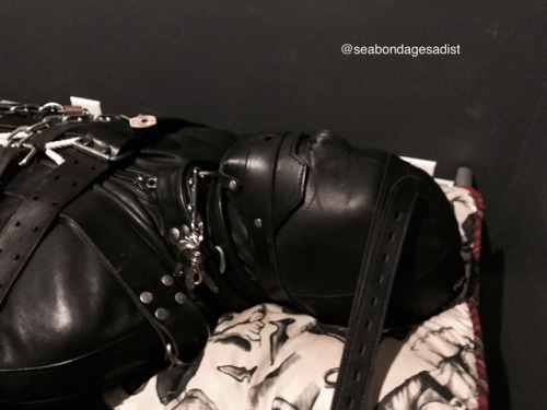 seabondagesadist:@lostinsea88 came over for some bondage fun. He was unaware of what I had in mind for him. I strapped him in the sleepsack, strapped and chained down to the cot. It was my intention to simply give him a long storage ride. His cock at