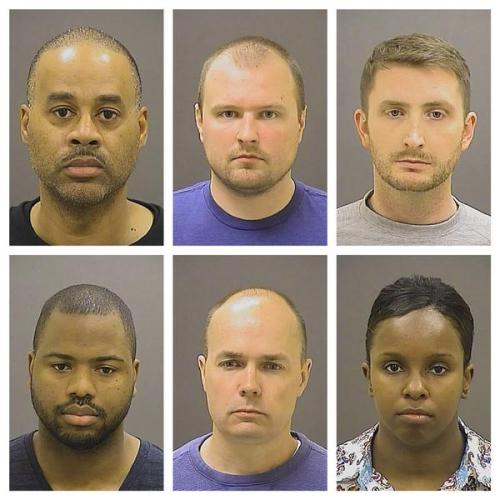 Mug shots of the police officers charged in Freddy Gray’s death.
