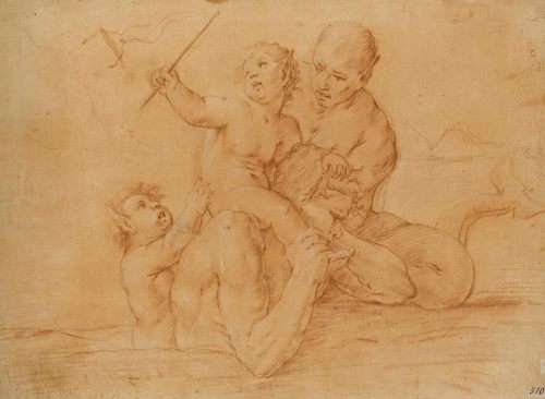 Tritons by Luca Giordano (called Fa Presto)Italian, 17th centuryred chalk on paper heightened with w