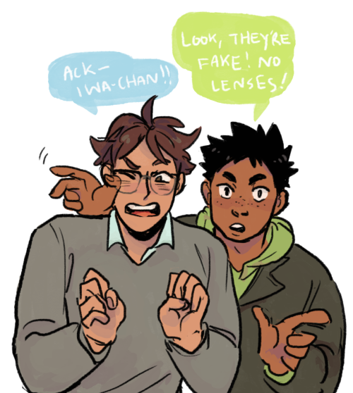 slimyhipster:everyone loves oikawa w/ glasses but iwaizumi has to set things straight. “oikawa is a 