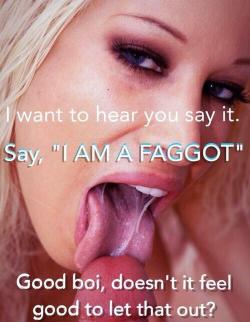 sissy-maker:  sissy-stable:Would you say to your lover “I’m a Faggot” ? Are you brave enough ?  Boy to Girl change with the Sissy-Maker  