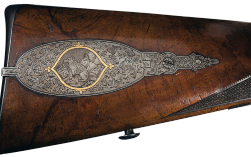 An ornately engraved percussion muzzleloading jaeger rifle signed “W. MASCHEK of VIENNA”