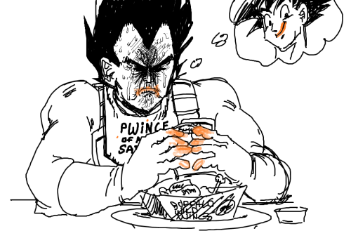 phillip-bankss:ko-fi req: “I would like to request Vegeta eating an order of Blazin hot wings at Buf