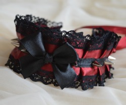 nekollars:Wine red and black lace choker with spikes by Nekollars - for sale HERE