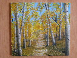 eatsleepdraw:  Aspens forest in the fall. Oil paint on wood board. 
