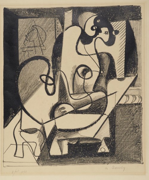 Painter and Model, Arshile Gorky, 1931, Brooklyn Museum: American ArtSize: sheet: 17 × 13 15/16 in. 