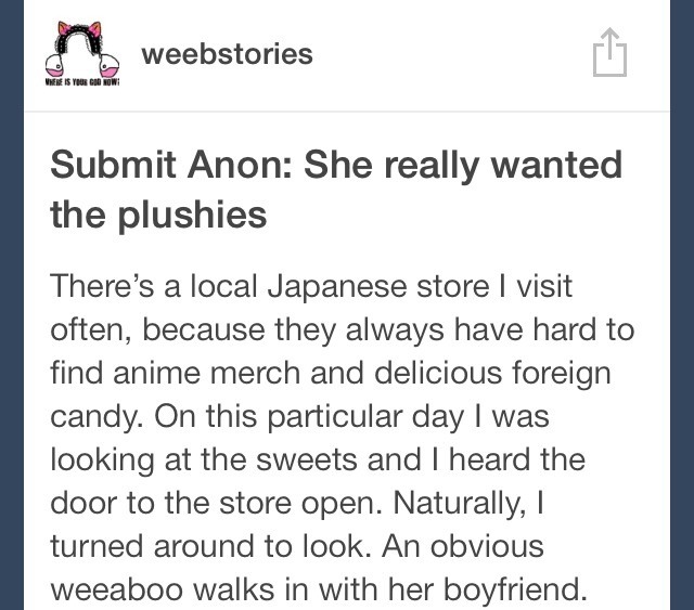 deviantwatch:  I was in a japanese store buying anime toys and pocky when a weeaboo