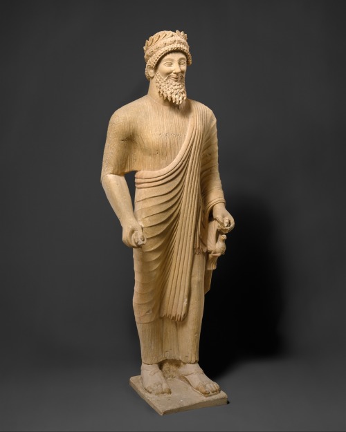 ancientart:Limestone statue of a bearded man with votive offerings. Cypriot, ca. 475–450 BC.In about