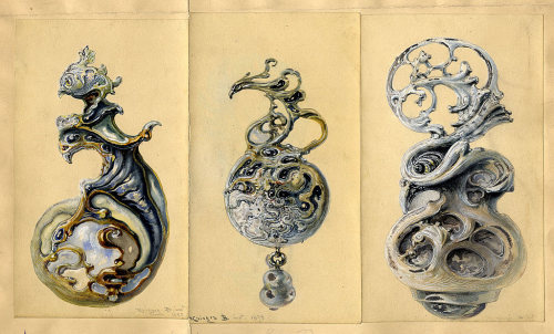 Belá Krieger, design drawing for art nouveau jewelry, 1899. Paris. Via Museum of Applied Arts, Budap
