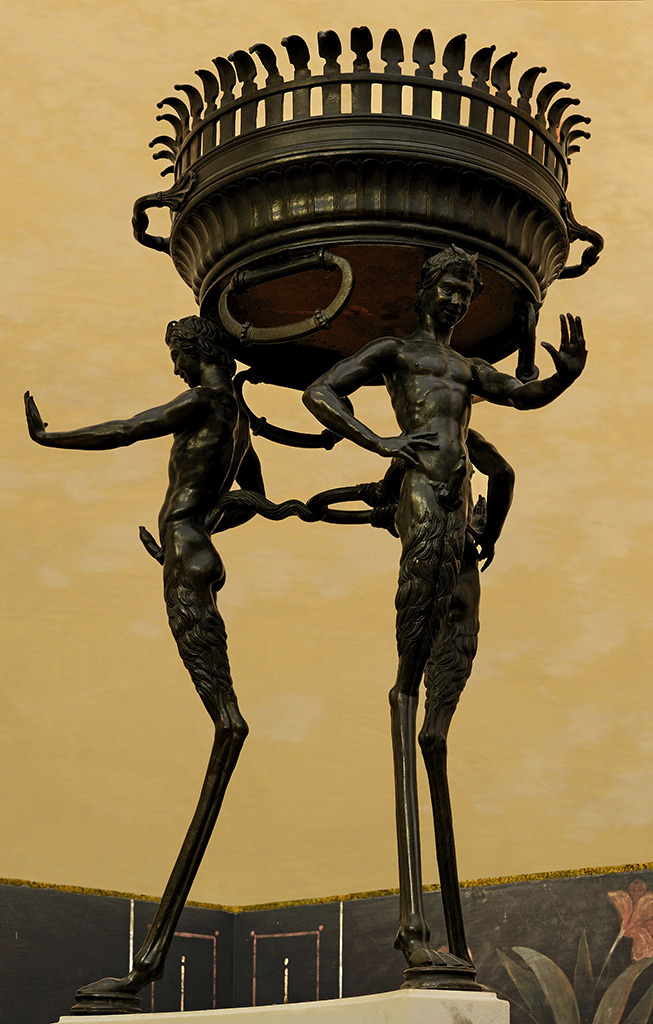 theancientwayoflife: ~Tripod with young ithyphallic Satyrs as legs. Medium: Bronze