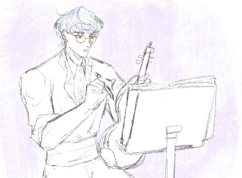 some messy crayon sketches for orchestra!AU :3c 