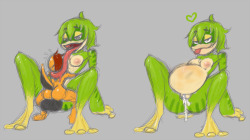 superamiuniverse:  oogzie:@superamiuniverse ‘s frog demon…‘first’ vore I’ve drawn? x_x help Thank you so much for this again dude~!
