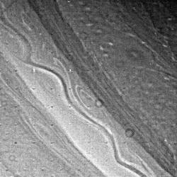 humanoidhistory: August 23, 1981: The ribbon-like cloud structure of Saturn, observed by NASA’s Voyager 2 space probe.