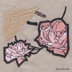 tsurufoto:  tsurubride:  Kate, October 11 Embroidery with leather applique by tsurubride Watercolor by tsurufoto Based on photos by Kate Sweeney  tsurubride, kate-sweeney, and me collabos are the best collabos.
