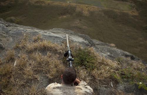militaryarmament:  U.S. Marine Scout Snipers assigned to Sniper Platoon, Second Battalion, Third Marines (2/3), fire down range at Range 10 aboard Marine Corps Base Hawaii (MCBH), Apr. 8th, 2015. 