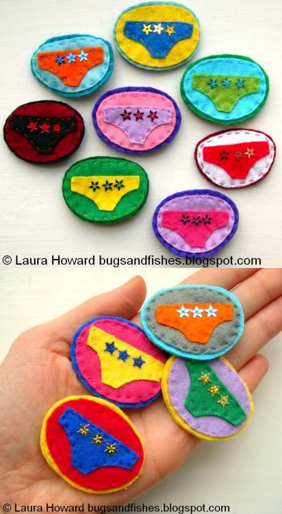 DIY Felt Lucky Panties Badges Tutorial and Template from Bugs and Fishes here. These mini brooches/b