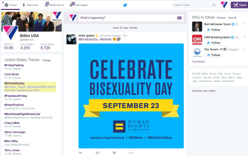 Bisexuals take over the internet! [Image: Screen-grab of BiNet USA’s Twitter Page as the #BiVisibili
