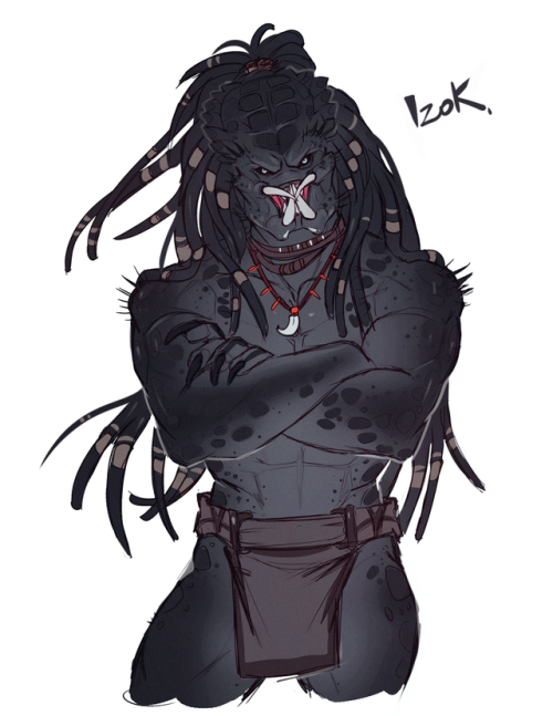 This is my yautja OC, Izok! Xenomorph hunter, totally bad-ass and cool beefy boi 