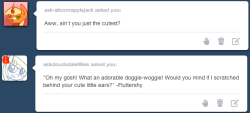 askcloudsdalefillies:  winonasmailbox:  Sorry for taking so long to answer these! The mailpony swapped up the mail.   &ldquo;Oh my! What a polite little dog you are! Ooooh, I wish critters like you were allowed up in Cloudsdale…&rdquo; ((So cute^^