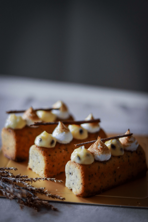 sweetoothgirl: Earl Grey Honey Cake with Passion Fruit Curd and Toasted Italian Meringue 