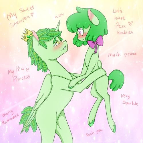 ask-snewpea:ask-elora:(An older) Snew Pea found her Pea Prince. Wow. @ask-snewpea (Excuse the cutiemarkless butts, I got lazy :P)x3!