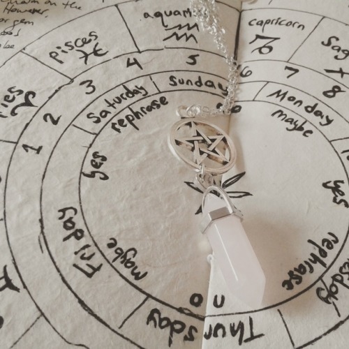 orriculum:a grimoire and a necklace make do for a divination board and pendulum