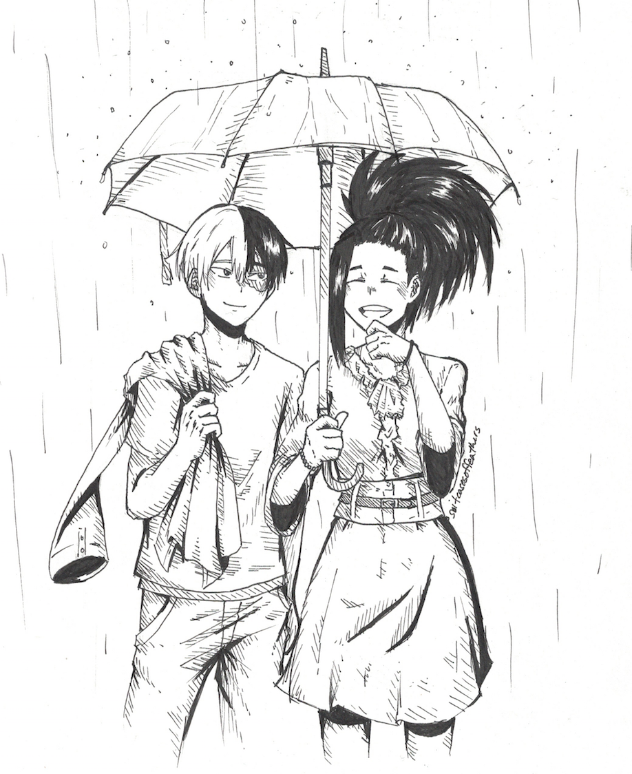 suitcasesoffeathers: Todomomo in the rain! (Todoroki Shouto x Yaoyorozu Momo) Seems