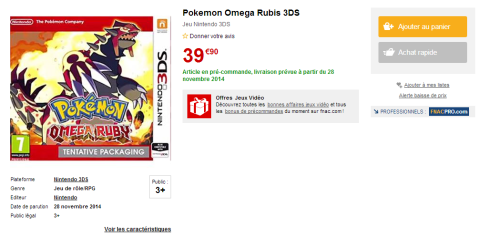 For those in France, Pokemon Omega Ruby and Pokemon Alpha Sapphire can now be pre-order in FNAC. Pri