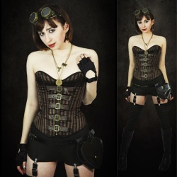 sockdreams:   Wearing Double Grip Clips in Brown, Striped Thigh Highs in Black and Brown, and Fingerless Motorcycle Gloves. (Steampunk Jewelry by me, sold at Sweet Summer Boutique!)  (submitted by summerinnewyork) An especially clever use of the Double