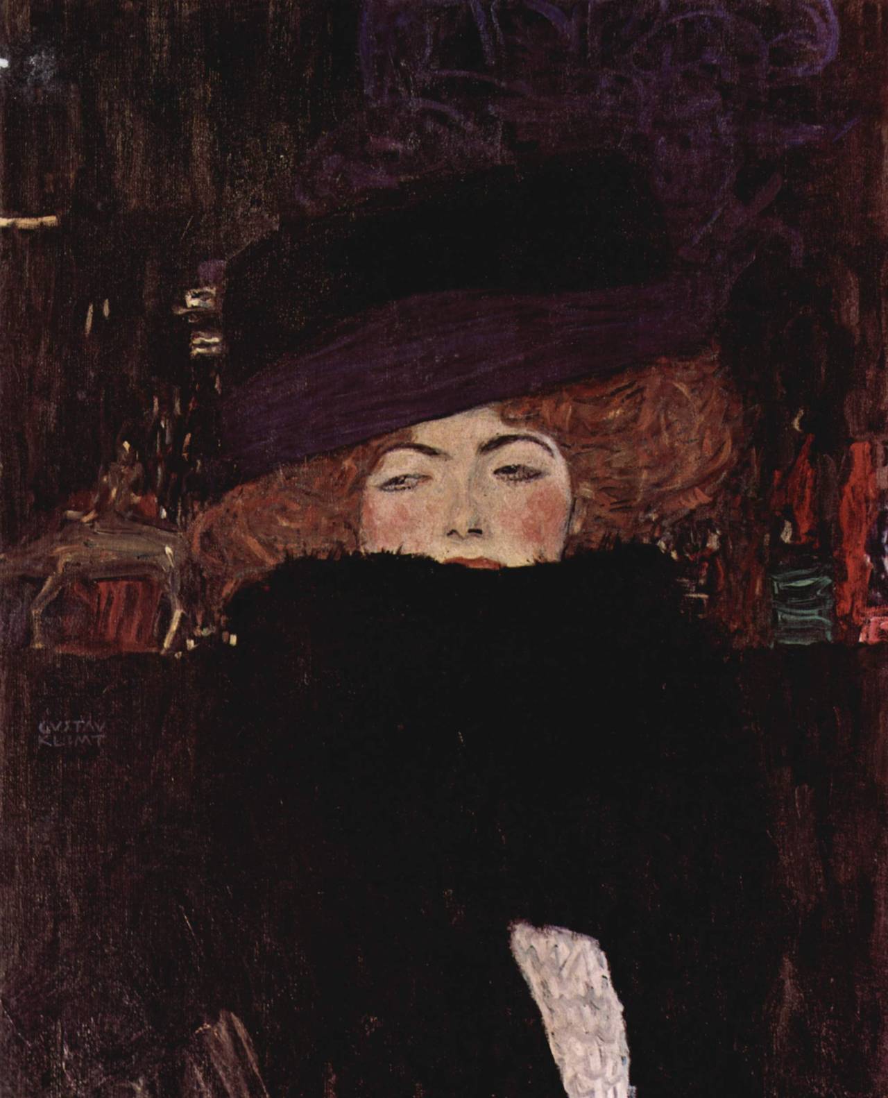 theroomwhereyousleep:  Gustav Klimt, Lady with Hat and Featherboa 1909, oil on canvas, The
