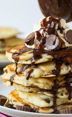 fullcravings:  Peanut Butter Cup Pancakes  Too far?