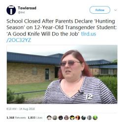 blackqueerblog: A middle school in Achille, Oklahoma is closed following violent threats by parents on social media against Maddie, a 12-year-old transgender student who identifies as female and used the girls’ bathroom. Maddie had been using the staff