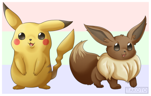 takotoillustration: Pikachu / Eevee doodle… I wanna draw a big picture for the PKMN Anniversa